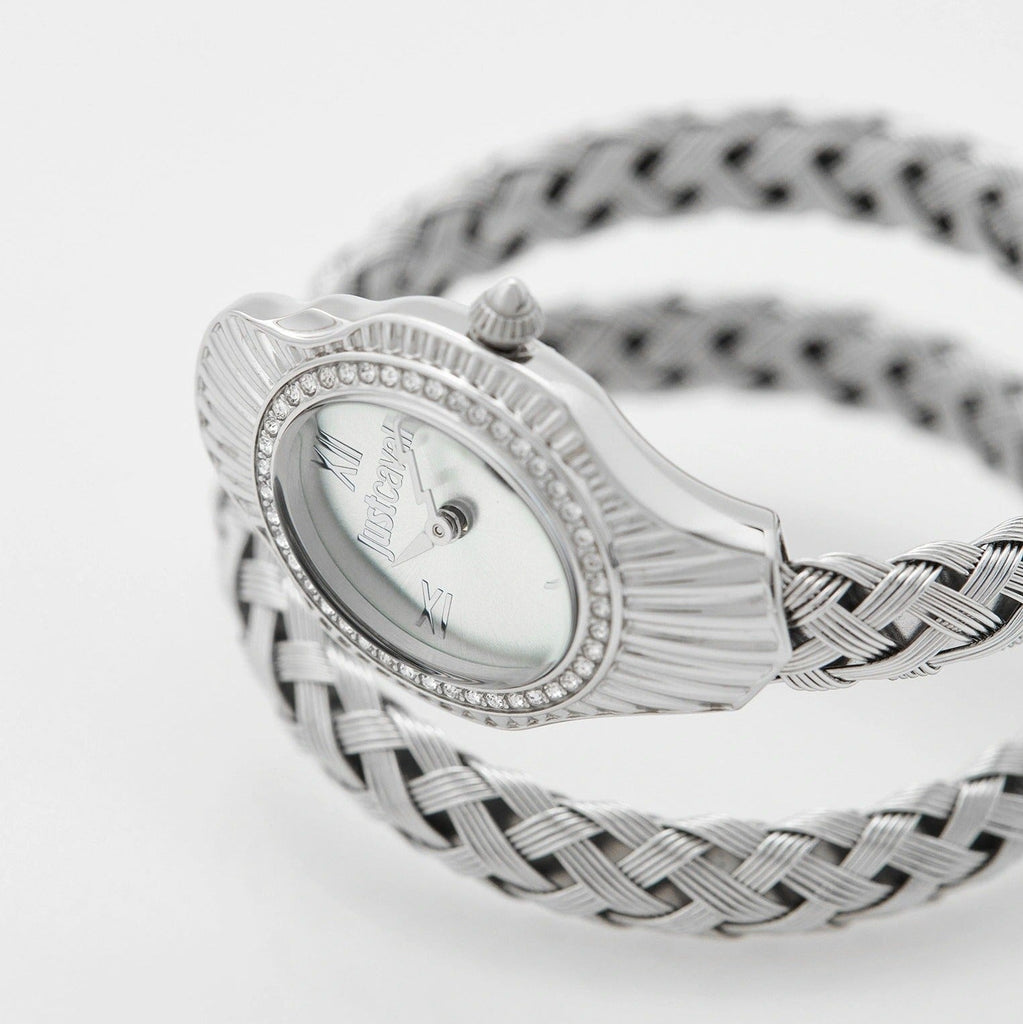 Just Cavalli Twined Mother of Pearl Dial Silver Steel Strap Watch for Women - JC1L305M0015