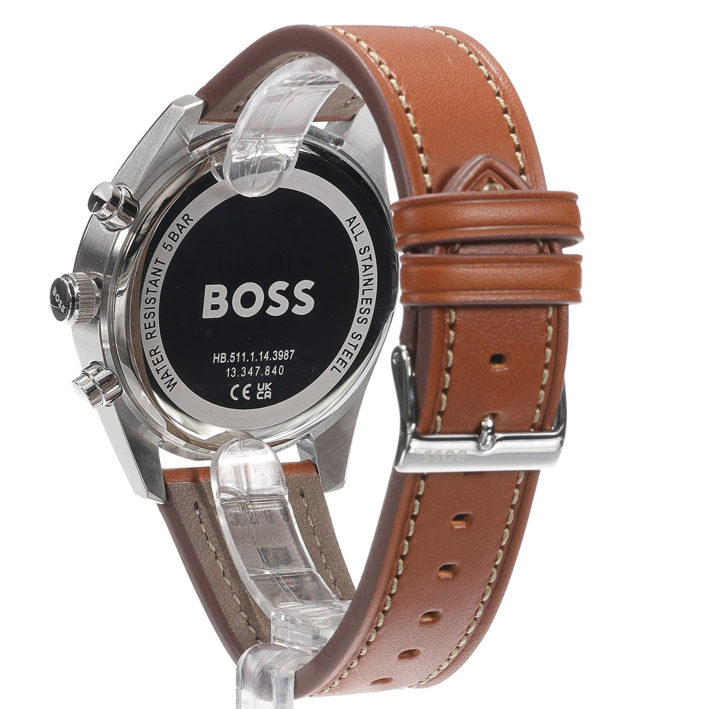 Hugo Boss Skytraveller Chronograph Black Dial Blue Leather Strap Watch for Men - 1514161
