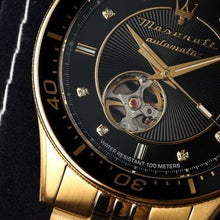 Load image into Gallery viewer, Maserati SFIDA Special Edition Automatic Black Dial Gold Steel Strap Watch for Men - R8823140012