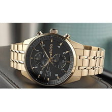 Load image into Gallery viewer, Hugo Boss Skytraveller Chronograph Black Dial Gold Steel Strap Watch for Men - 1514152