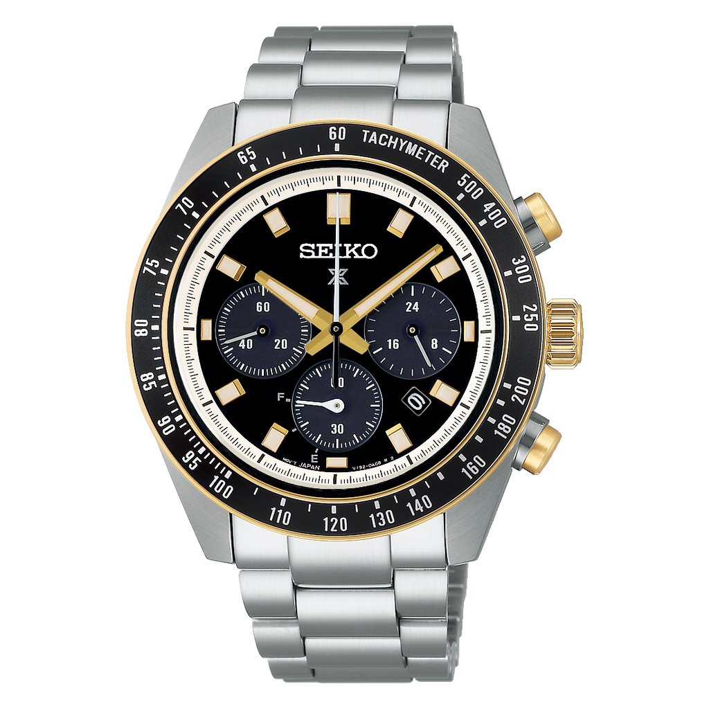 Seiko Prospex Speedtimer Solar Chronograph Black Dial Silver Steel Strap Watch for Men - SSC941