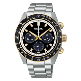 Seiko Prospex Speedtimer Solar Chronograph Black Dial Silver Steel Strap Watch for Men - SSC941