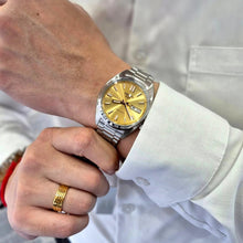 Load image into Gallery viewer, Seiko 5 Sports SNXS Automatic Gold Dial Silver Steel Strap Watch for Men - SRPL59K1