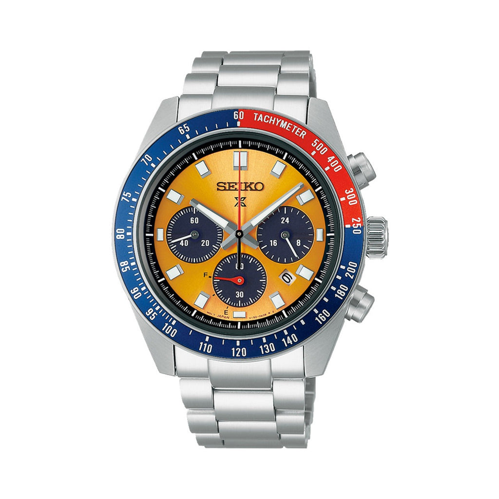 Seiko Prospex Solar Chronograph 1969 Re-interpretation Orange Dial Silver Steel Strap Watch for Men - SSC947