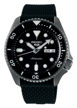 Load image into Gallery viewer, Seiko 5 Sports SKX Series Automatic Black Dial Black Silicone Strap Watch for Men - SRPD65K2