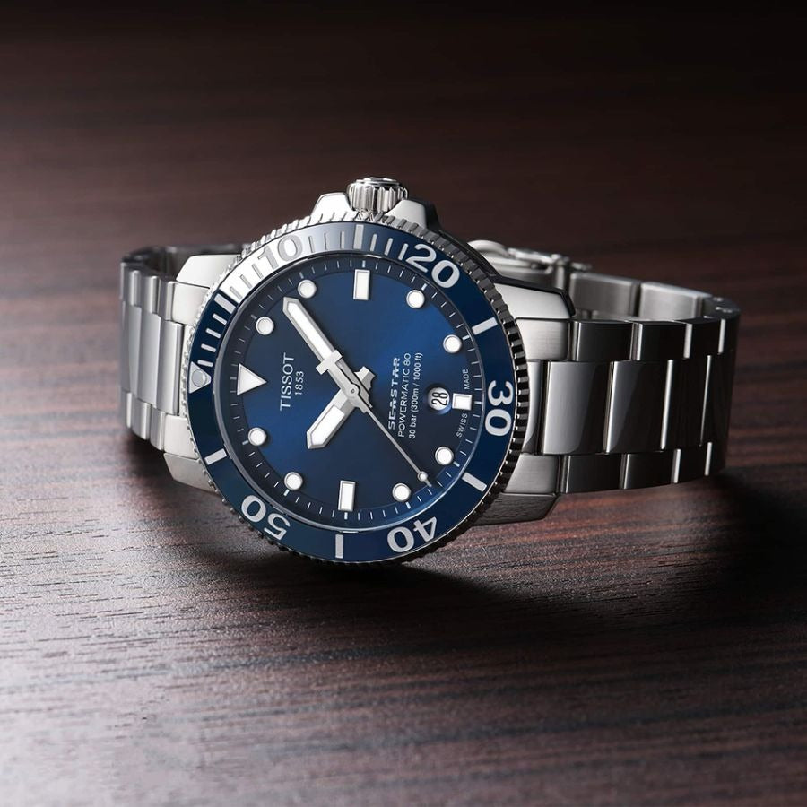 Tissot Seastar 1000 Powermatic 80 Blue Dial Silver Steel Strap Watch for Men - T120.407.11.041.03