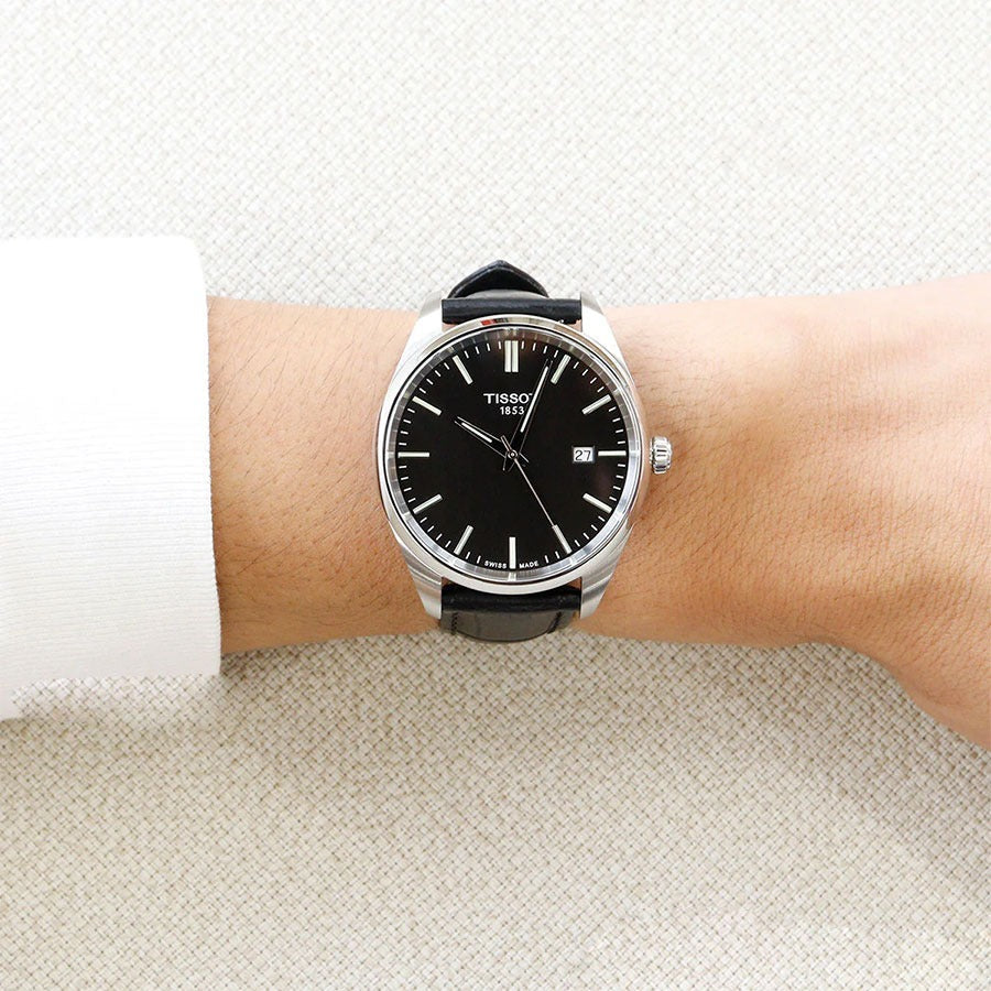 Tissot PR 100 Black Dial Black Leather Strap Watch for Men - T150.410.16.051.00