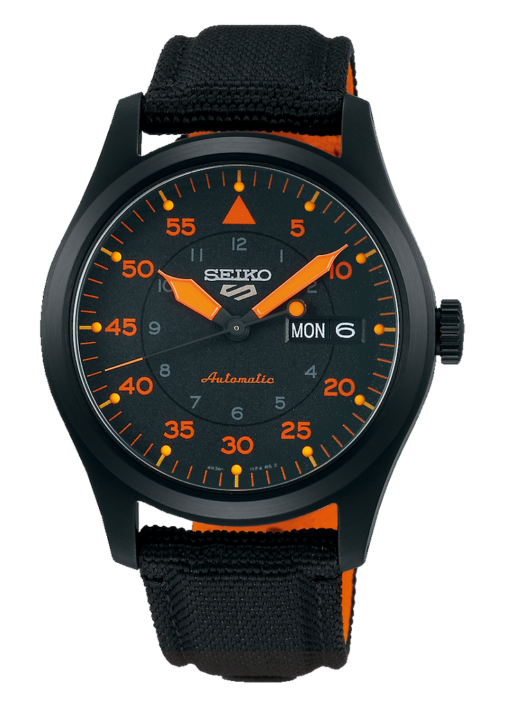 Seiko 5 Sports Flieger Pilot Automatic Black Dial Black Nylon Strap Watch for Men - SRPH33K1
