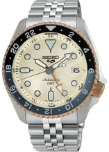 Load image into Gallery viewer, Seiko 5 GMT Sport Asia Exclusive Limited Edition Off White Dial Silver Steel Strap Watch for Men - SSK046K1