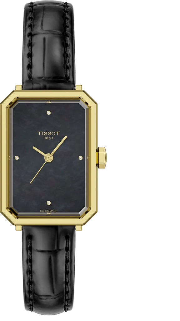 Tissot SRV Black Mother of Pearl Dial Black Leather Strap Watch for Women - T160.110.36.126.00