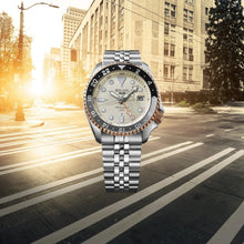 Load image into Gallery viewer, Seiko 5 GMT Sport Asia Exclusive Limited Edition Off White Dial Silver Steel Strap Watch for Men - SSK046K1