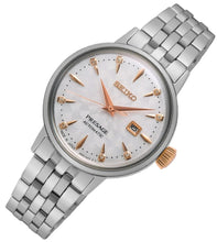 Load image into Gallery viewer, Seiko Presage Cocktail Time Skydiving Automatic Diamonds Mother of Pearl Dial Silver Steel Strap Watch for Women - SRE009J1