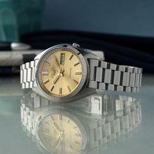 Load image into Gallery viewer, Seiko 5 Sports SNXS Automatic Gold Dial Silver Steel Strap Watch for Men - SRPL59K1