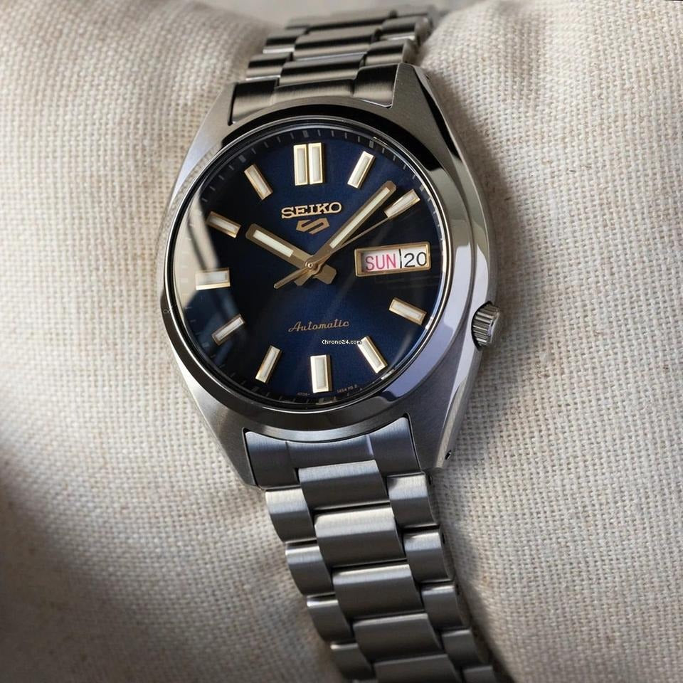 Seiko 5 Sports Automatic Blue Dial Silver Steel Strap Watch for Men - SRPL55K1