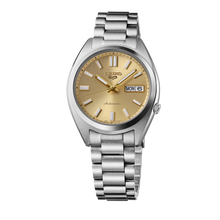 Load image into Gallery viewer, Seiko 5 Sports SNXS Automatic Gold Dial Silver Steel Strap Watch for Men - SRPL59K1