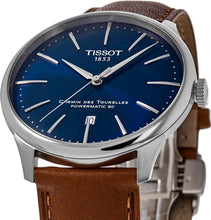 Load image into Gallery viewer, Tissot Chemin des Tourelles Automatic Powermatic 80 Blue Dial Brown Leather Strap Watch for Men - T139.407.16.041.00