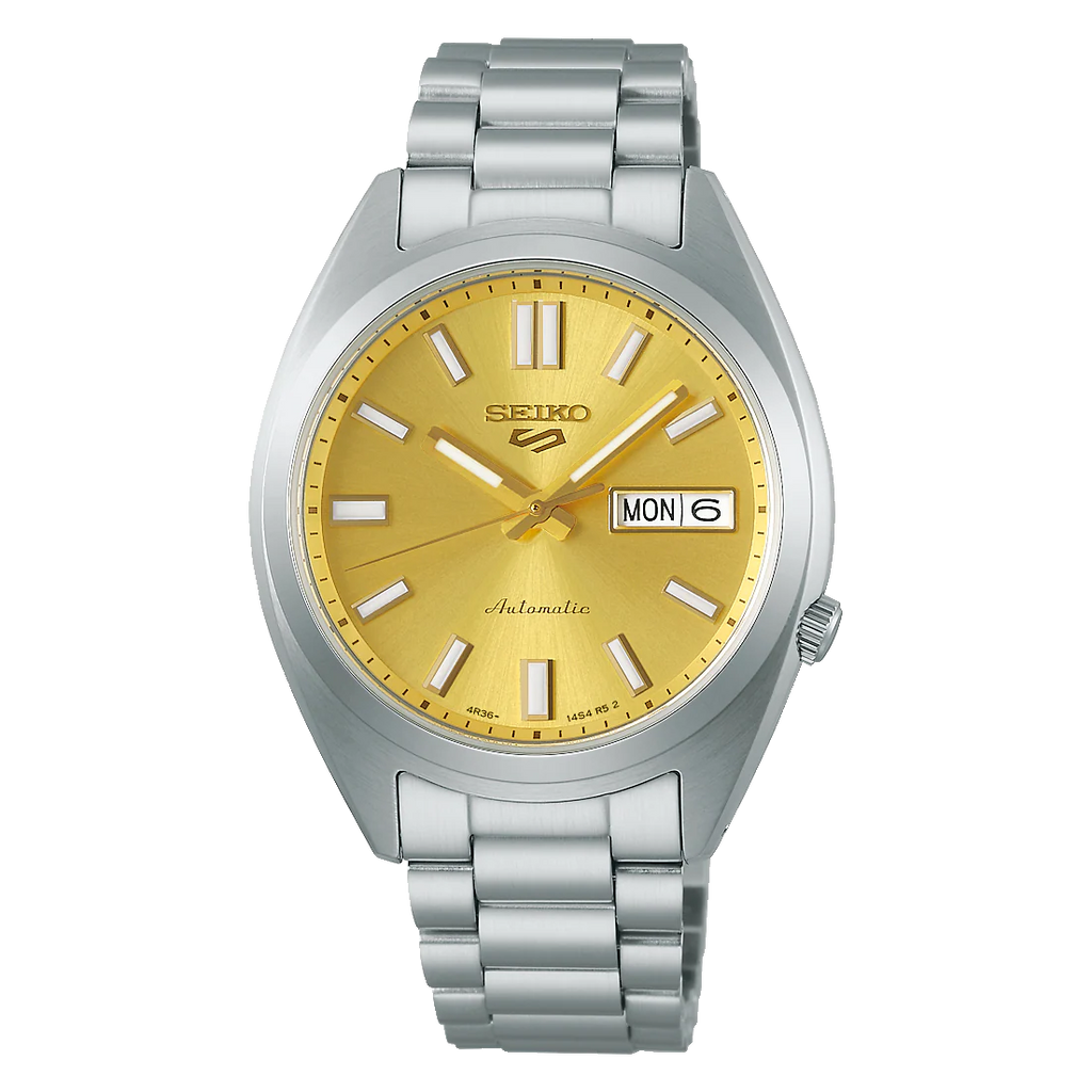 Seiko 5 Sports SNXS Automatic Gold Dial Silver Steel Strap Watch for Men - SRPL59K1