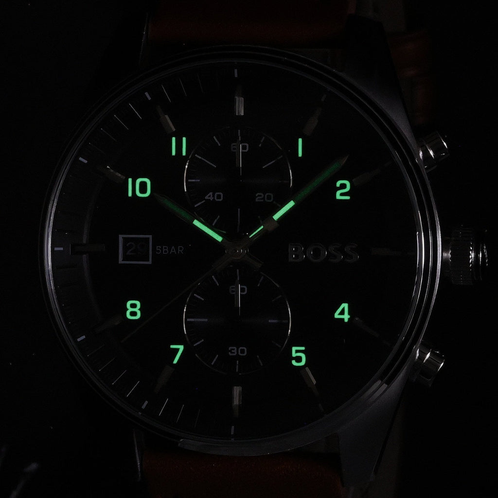 Hugo Boss Skytraveller Chronograph Black Dial Blue Leather Strap Watch for Men - 1514161