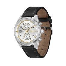 Load image into Gallery viewer, Hugo Boss Skytraveller Chronograph Silver Dial Black Leather Strap Watch for Men - 1514147