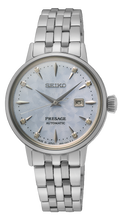 Load image into Gallery viewer, Seiko Presage Cocktail Time Automatic Skydiving Diamonds Blue Dial Silver Steel Strap Watch for Women - SRE007J1