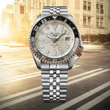 Load image into Gallery viewer, Seiko 5 GMT Sport Asia Exclusive Limited Edition Off White Dial Silver Steel Strap Watch for Men - SSK046K1