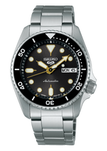 Load image into Gallery viewer, Seiko 5 Sports SKX Street Stonewash Black Dial Silver Steel Strap Watch for Men - SRPL79K1