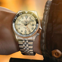 Load image into Gallery viewer, Seiko 5 GMT Sport Asia Exclusive Limited Edition Off White Dial Silver Steel Strap Watch for Men - SSK046K1