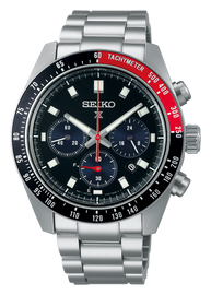 Seiko Prospex Speedtimer Solar Chronograph Black Dial Silver Steel Strap Watch for Men - SSC915