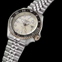 Load image into Gallery viewer, Seiko 5 GMT Sport Asia Exclusive Limited Edition Off White Dial Silver Steel Strap Watch for Men - SSK046K1