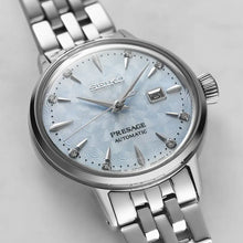 Load image into Gallery viewer, Seiko Presage Cocktail Time Automatic Skydiving Diamonds Blue Dial Silver Steel Strap Watch for Women - SRE007J1