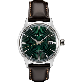Seiko Presage Cocktail Time Automatic Green Dial Brown Leather Strap Watch for Men - SRPD37J1