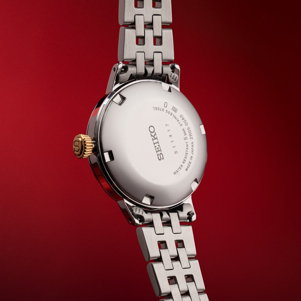 Seiko Presage Cocktail Time Automatic Diamonds White Dial Two Tone Steel Strap Watch for Women - SRE010J1