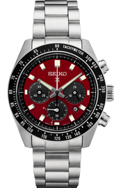 Seiko Prospex US Special Edition Speedtimer Solar Chronograph Red Dial Silver Steel Strap Watch for Men - SSC927
