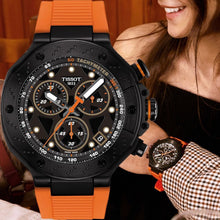 Load image into Gallery viewer, Tissot T Race Chronograph Black Dial Orange Rubber Strap Watch for Men - T141.417.37.051.02