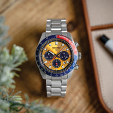 Load image into Gallery viewer, Seiko Prospex Solar Chronograph 1969 Re-interpretation Orange Dial Silver Steel Strap Watch for Men - SSC947