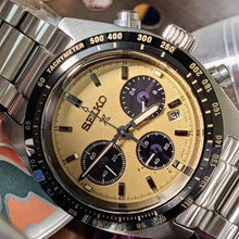 Load image into Gallery viewer, Seiko Prospex Speedtimer Solar Chronograph Gold Dial Silver Steel Strap Watch for Men - SSC817