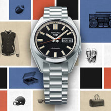 Load image into Gallery viewer, Seiko 5 Sports SNXS Series Automatic Black Dial Silver Steel Strap Watch for Men - SRPK89K1