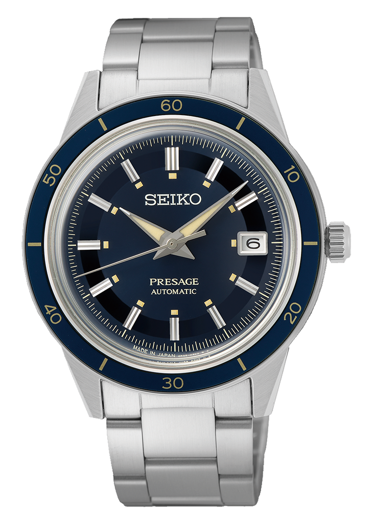 Seiko Presage Style60's Automatic Blue Dial Silver Steel Strap Watch for Men - SRPG05J1