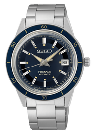 Seiko Presage Style60's Automatic Blue Dial Silver Steel Strap Watch for Men - SRPG05J1