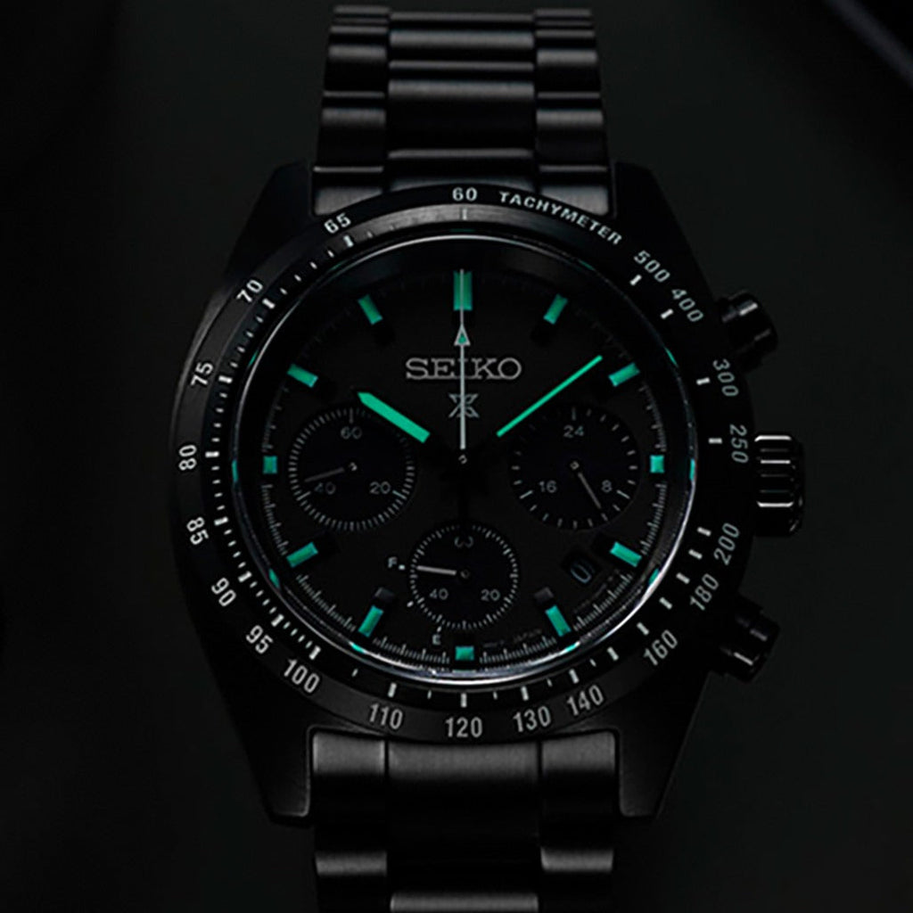 Seiko Prospex Speedtimer The Black Series Limited Edition Black Dial Black Steel Strap Watch for Men - SSC917