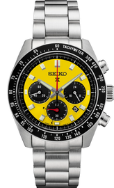Seiko Prospex Speedtimer Solar Chronograph Yellow Dial Silver Steel Strap Watch for Men - SSC929