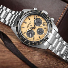 Load image into Gallery viewer, Seiko Prospex Speedtimer Solar Chronograph Gold Dial Silver Steel Strap Watch for Men - SSC817