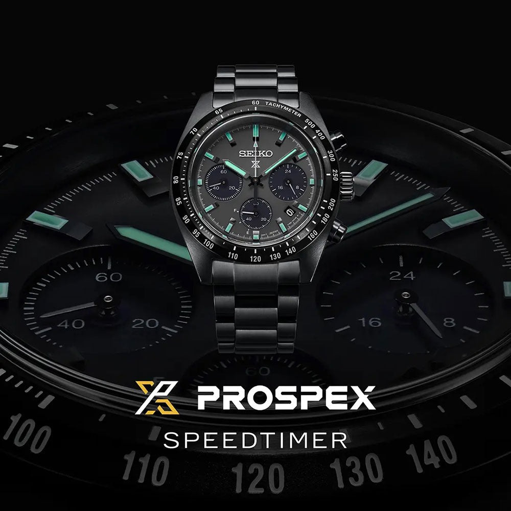 Seiko Prospex Speedtimer The Black Series Limited Edition Black Dial Black Steel Strap Watch for Men - SSC917