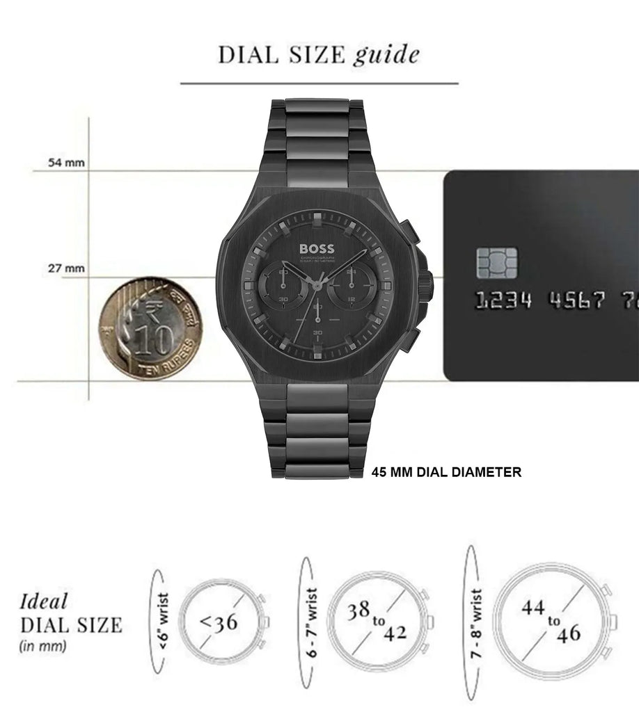 Hugo Boss Taper Chronograph Black Dial Black Steel Strap Watch for Men - 1514088