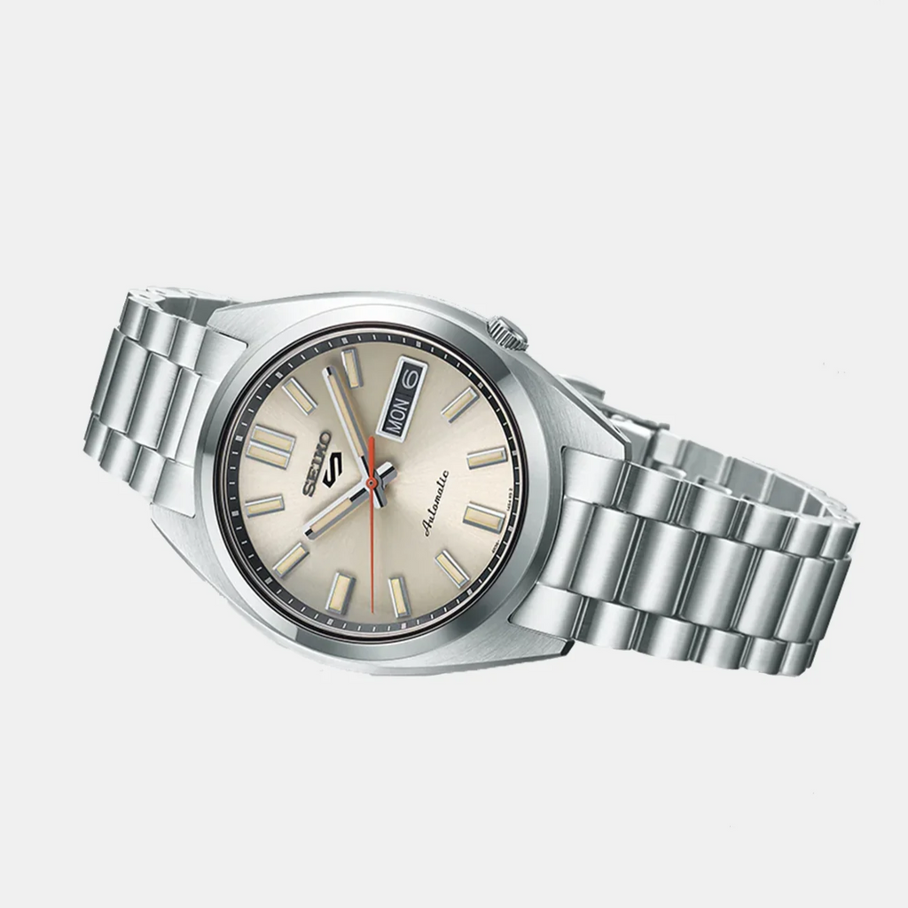 Seiko 5 Sports SNXS Series Automatic Beige Dial Silver Steel Strap Watch for Men - SRPK91K1