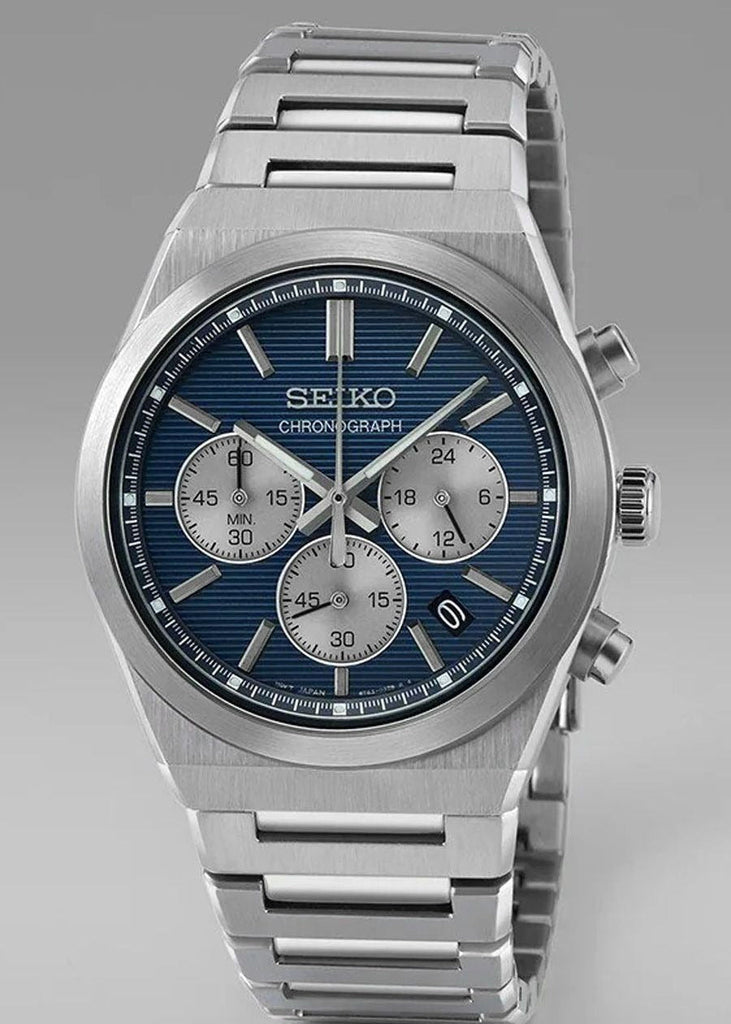 Seiko Conceptual Chronograph Blue Dial Silver Steel Strap Watch for Men- SSB453P1