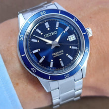 Load image into Gallery viewer, Seiko Presage Style60's Automatic Blue Dial Silver Steel Strap Watch for Men - SRPG05J1