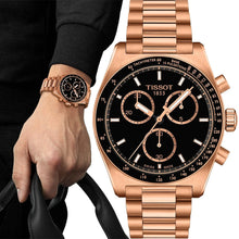 Load image into Gallery viewer, Tissot PRS 516 Chronograph Black Dial Rose Gold Steel Strap Watch for Men - T149.417.33.051.00