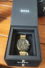 Load image into Gallery viewer, Hugo Boss Skytraveller Chronograph Black Dial Gold Steel Strap Watch for Men - 1514152
