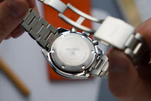 Load image into Gallery viewer, Seiko Prospex Solar Chronograph 1969 Re-interpretation Orange Dial Silver Steel Strap Watch for Men - SSC947
